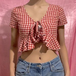 Y2K Cottagecore Red Gingham Tied Crop Top